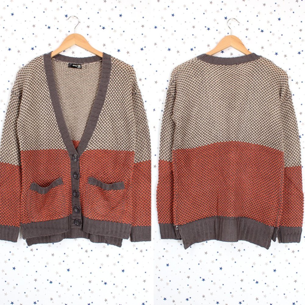 Long Sleeve V-neck Color Block Cardigan  Sweater